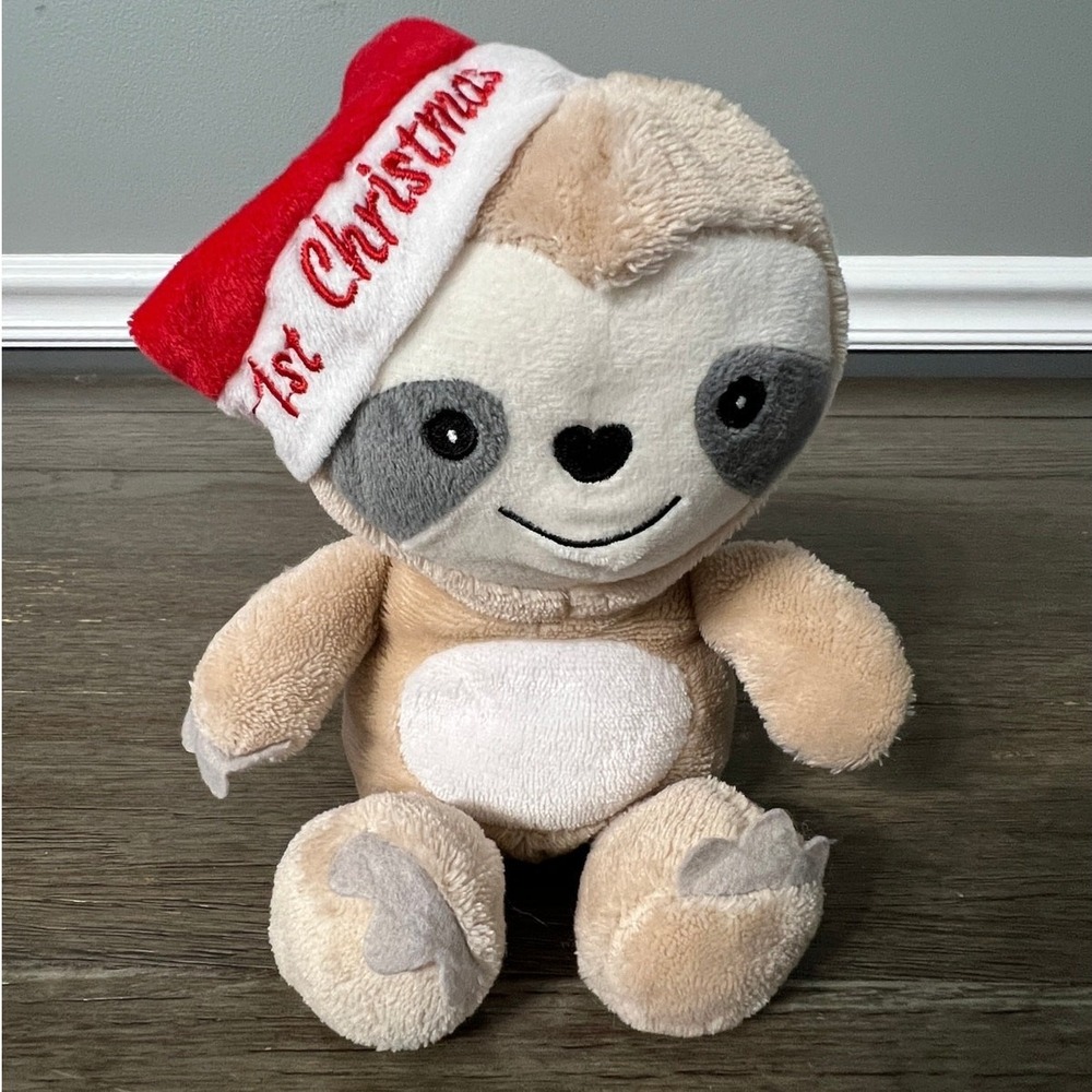 Walmart Baby 1st Christmas Sloth Plush Santa Hat Stuffed Animal Tan  Holiday
